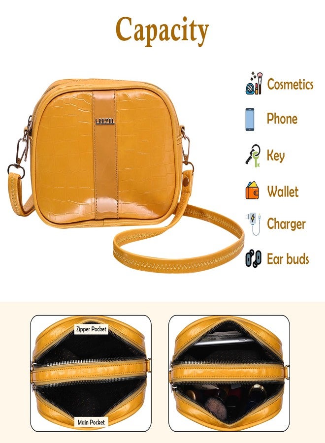LEEZEL حقيبة كتف دائرية الشكل من ليزيل للبنات/السيدات (أصفر) - Image 5